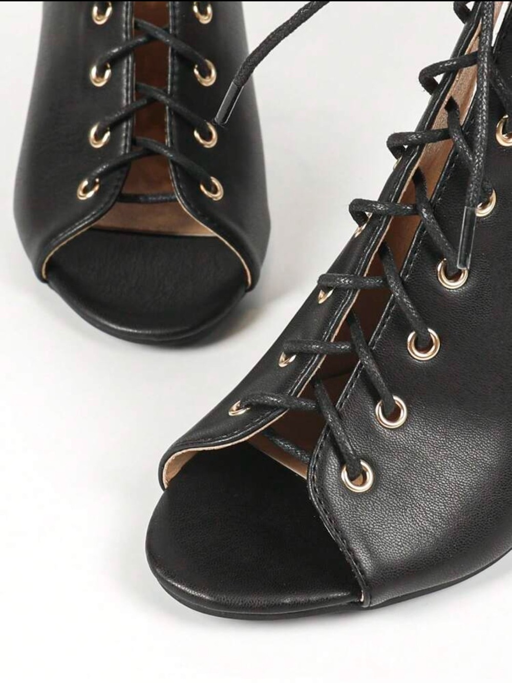 NEVER WORN: Black Lace-Up Peep Toe Block Heel Sandals - Picture 4 of 6
